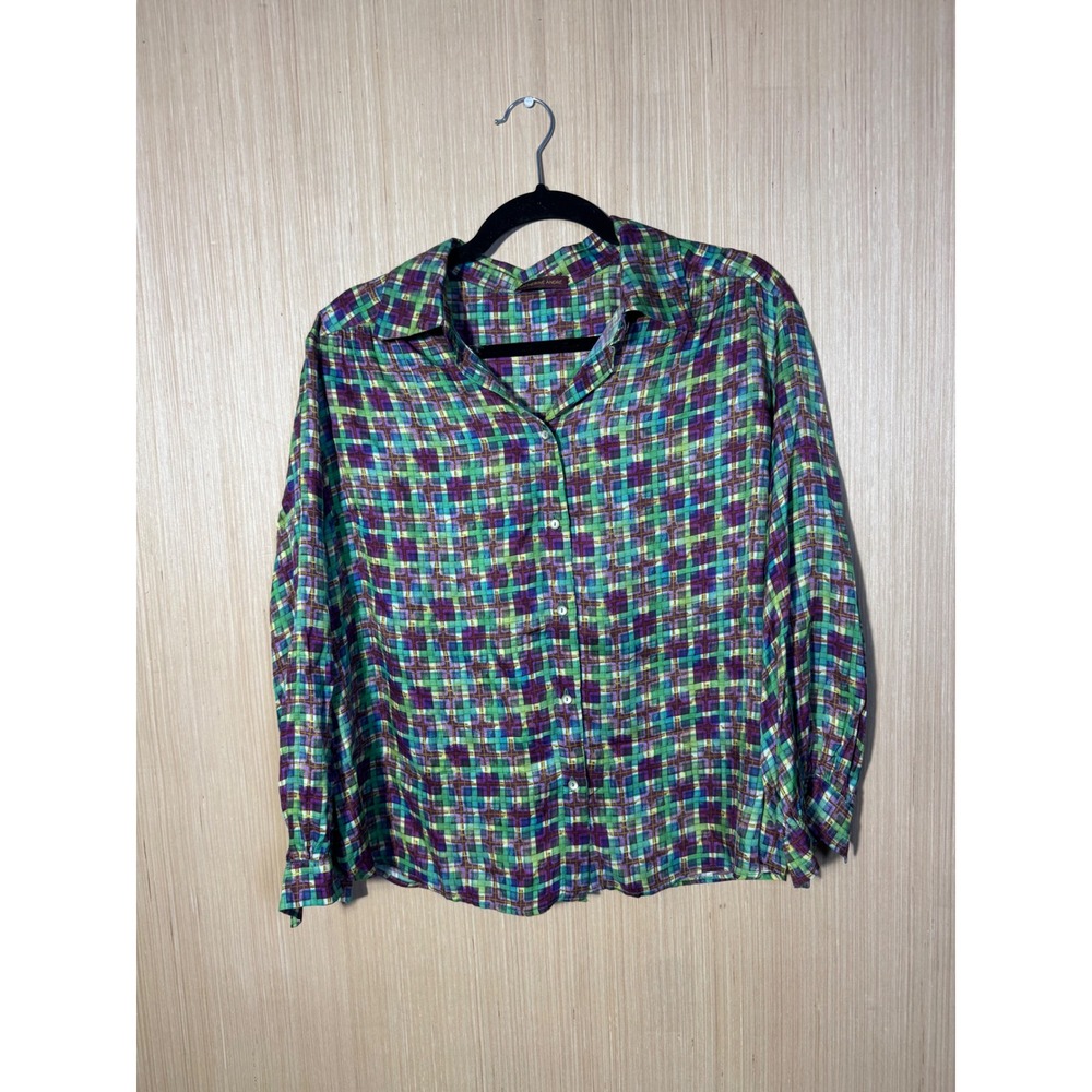 Catherine Andre France Limited Edition Plaid Viscose Button Up Blouse Size 38
